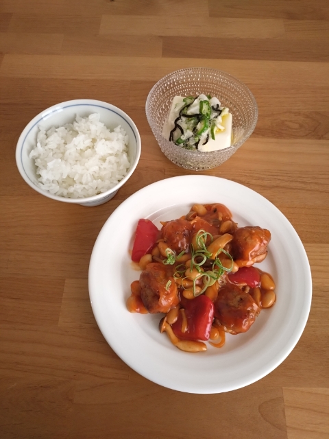 「豆入り酢豚」献立