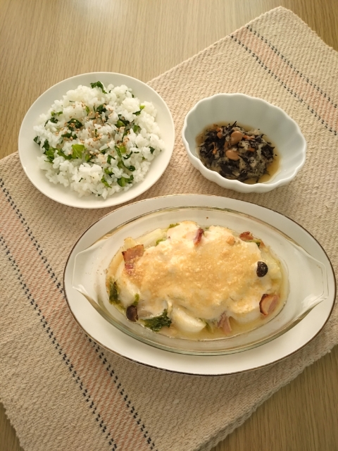 「豆乳ヨーグルトグラタン」献立