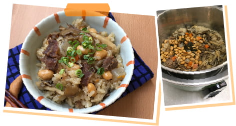 画像：おまめさんごもく豆と牛肉の炊き込みごはん