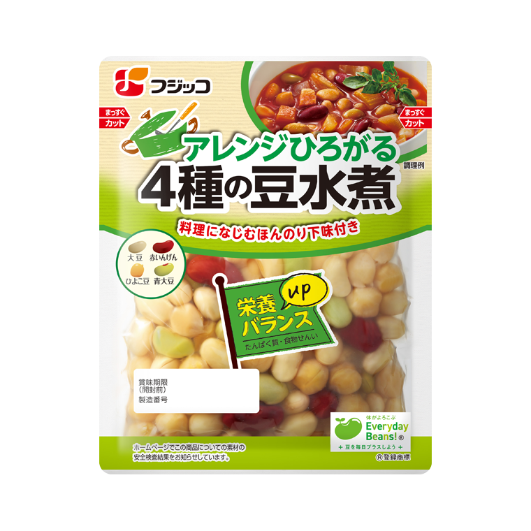 アレンジひろがる4種の豆水煮 水煮 蒸し豆 商品情報 フジッコ株式会社