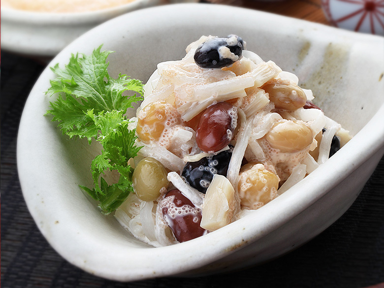 シャキシャキ大根と蒸し豆のサラダ