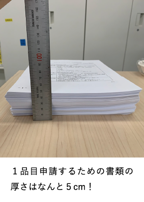 １品目申請するための書類の厚さはなんと５cm！